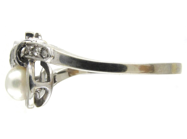 Art Deco Pearl & Diamond Twist Ring