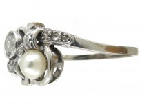Art Deco Pearl & Diamond Twist Ring