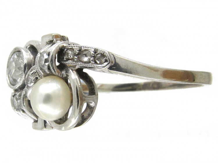 Art Deco Pearl & Diamond Twist Ring