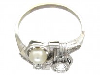 Art Deco Pearl & Diamond Twist Ring