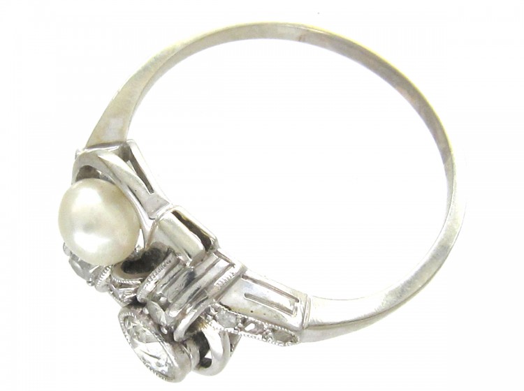 Art Deco Pearl & Diamond Twist Ring