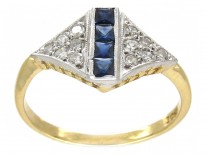 Art Deco Sapphire Stripe & Diamond Triangles Ring