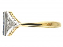 Art Deco Sapphire Stripe & Diamond Triangles Ring