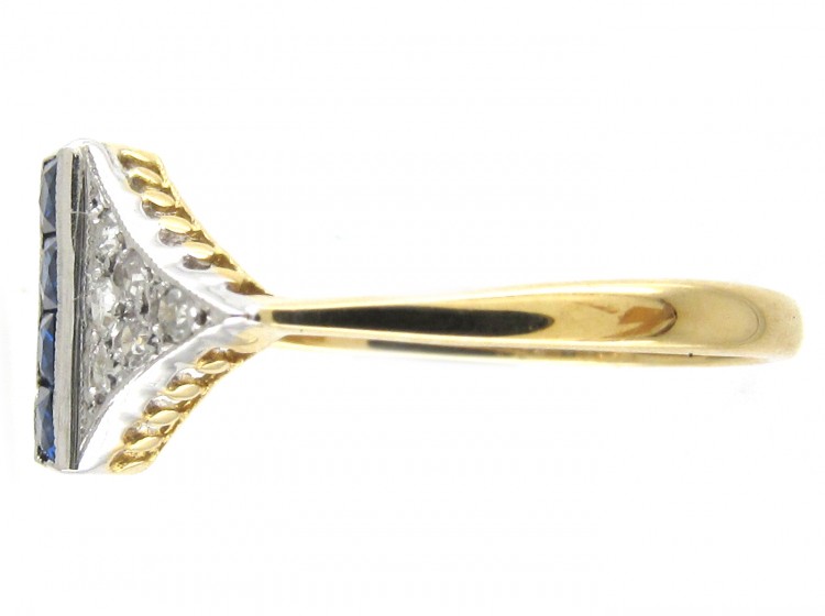 Art Deco Sapphire Stripe & Diamond Triangles Ring