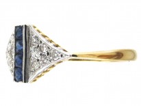 Art Deco Sapphire Stripe & Diamond Triangles Ring