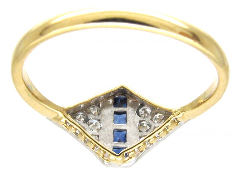 Art Deco Sapphire Stripe & Diamond Triangles Ring