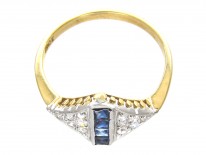 Art Deco Sapphire Stripe & Diamond Triangles Ring