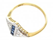Art Deco Sapphire Stripe & Diamond Triangles Ring