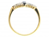Art Deco Sapphire Stripe & Diamond Triangles Ring