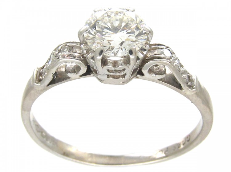 Art Deco Solitaire Ring with Diamond Set Scroll Shoulders