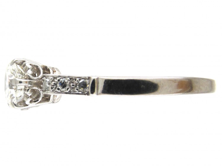 Art Deco Solitaire Ring with Diamond Set Scroll Shoulders