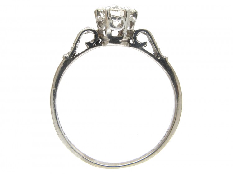 Art Deco Solitaire Ring with Diamond Set Scroll Shoulders