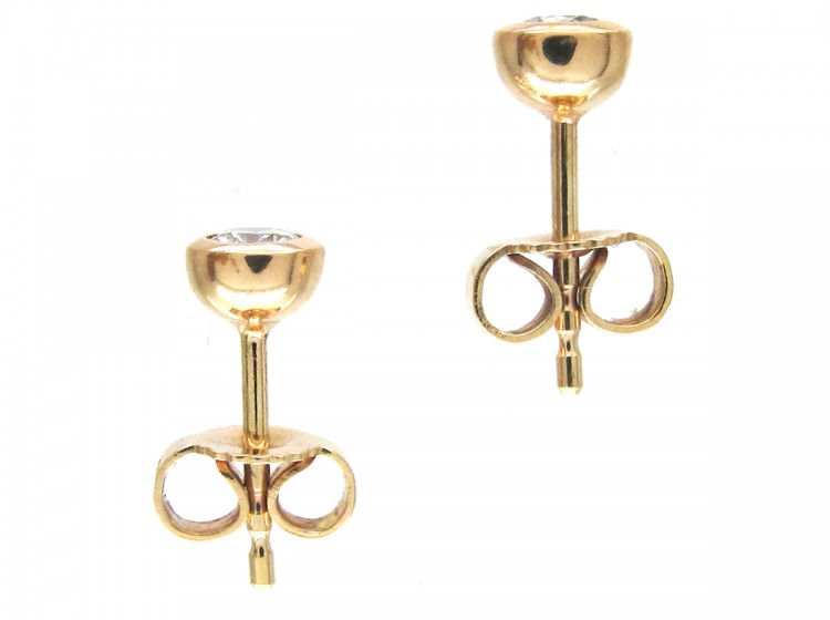 Diamond & 18ct Gold Rub Over Set Stud Earrings