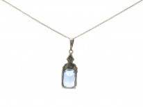 Art Deco Silver & Blue Paste Pendant on Silver Chain