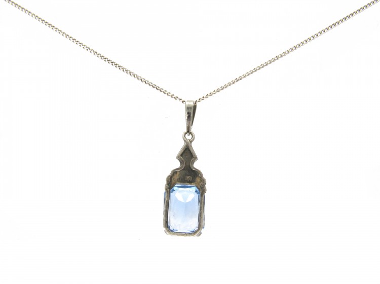 Art Deco Silver & Blue Paste Pendant on Silver Chain