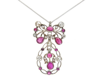 Ruby & Diamond Bow & Swag Pendant on Chain