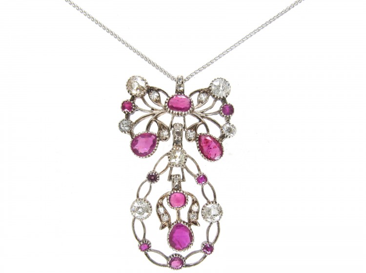 Ruby & Diamond Bow & Swag Pendant on Chain