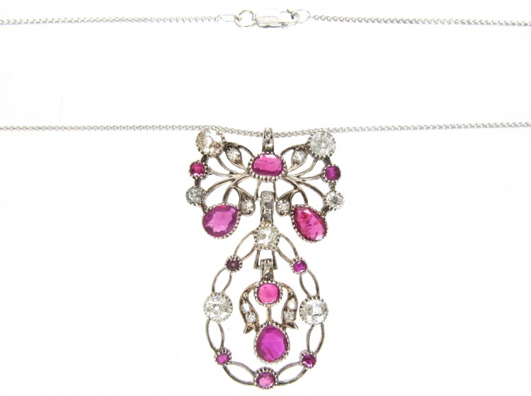 Ruby & Diamond Bow & Swag Pendant on Chain