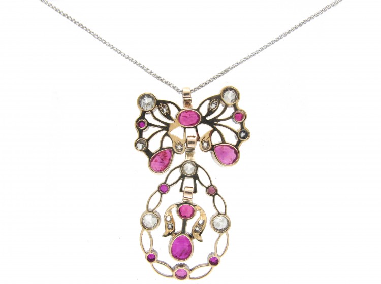 Ruby & Diamond Bow & Swag Pendant on Chain