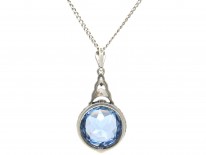 Art Deco Silver & Blue Paste Pendant on Silver Chain