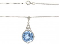 Art Deco Silver & Blue Paste Pendant on Silver Chain