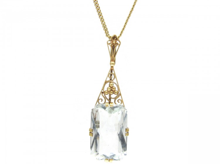 Art Deco Aquamarine & Gold Pendant on gold Chain