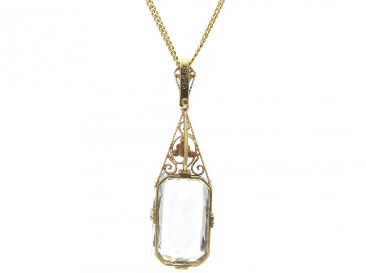 Art Deco Aquamarine & Gold Pendant on gold Chain