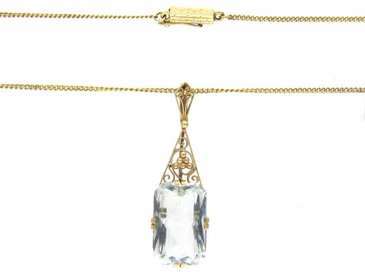 Art Deco Aquamarine & Gold Pendant on gold Chain