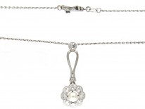 Edwardian Diamond & Natural Pearl Flower Pendant on White Gold Chain