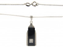 Art Deco Silver, Onyx & Diamond Pendant on Chain