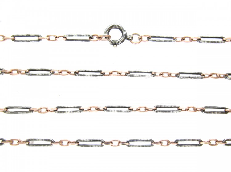 Edwardian Silver, Gold & Niello Guard Chain