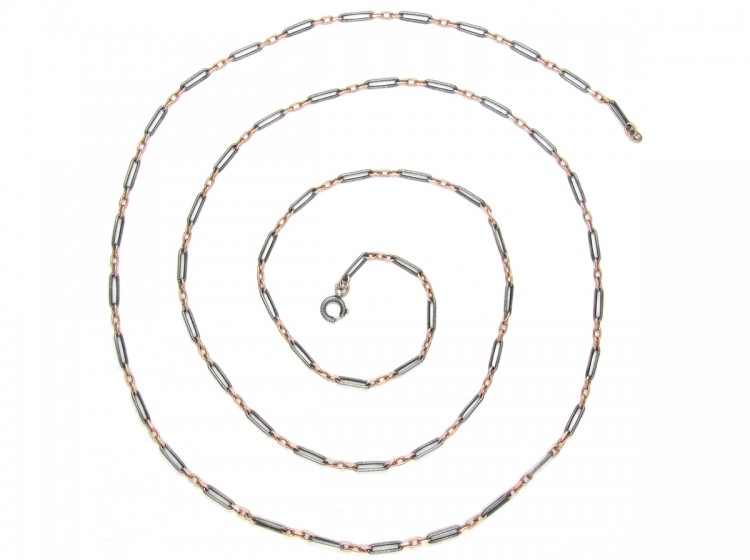 Edwardian Silver, Gold & Niello Guard Chain