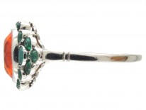 Edwardian Fire Opal & Carved Cabochon Emerald Ring