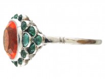 Edwardian Fire Opal & Carved Cabochon Emerald Ring