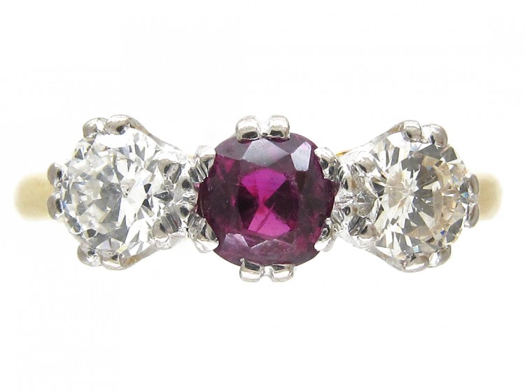 Ruby & Diamond Three Stone Ring