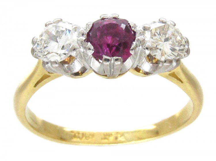 Ruby & Diamond Three Stone Ring