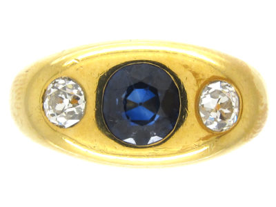 Victorian 18ct Gold Rub over Set Sapphire & Diamond Ring