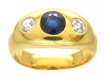 Victorian 18ct Gold Rub over Set Sapphire & Diamond Ring
