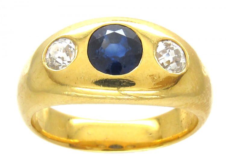 Victorian 18ct Gold Rub over Set Sapphire & Diamond Ring
