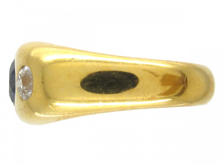 Victorian 18ct Gold Rub over Set Sapphire & Diamond Ring
