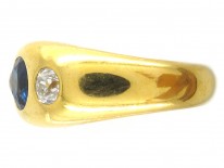 Victorian 18ct Gold Rub over Set Sapphire & Diamond Ring