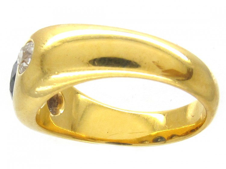 Victorian 18ct Gold Rub over Set Sapphire & Diamond Ring