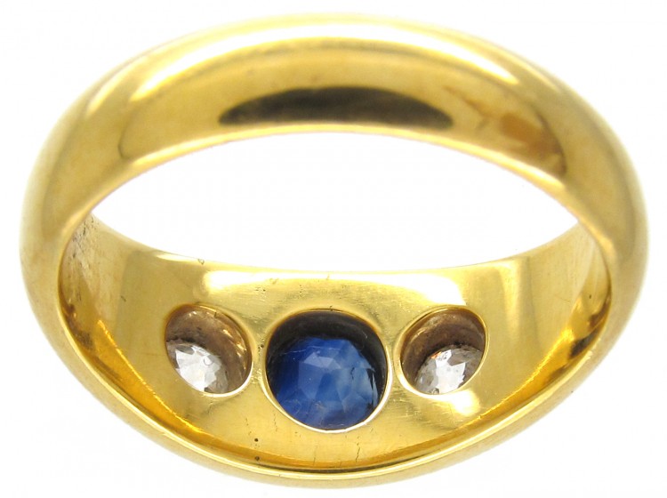 Victorian 18ct Gold Rub over Set Sapphire & Diamond Ring
