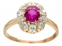 Edwardian Ruby & Diamond Cluster Ring