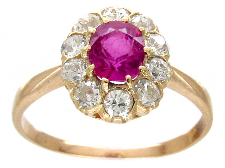 Edwardian Ruby & Diamond Cluster Ring