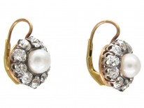 Edwardian Natural Pearl & Diamond Cluster Earrings