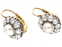 Edwardian Natural Pearl & Diamond Cluster Earrings