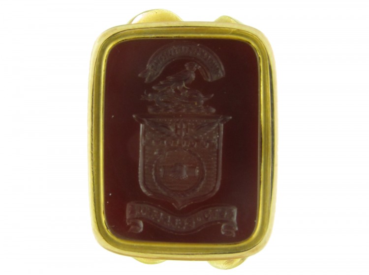 15ct Gold Coiled Snake & Pheasant Seal with Carnelian Intaglio of a Crest