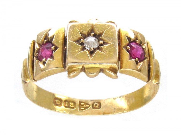 Victorian 18ct Gold Ruby & Diamond Ring