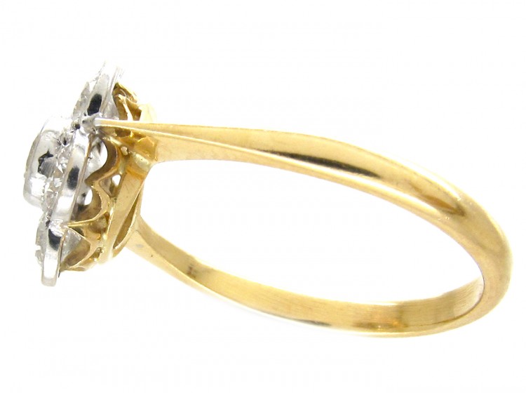 Edwardian 18ct Gold & Platinum Diamond Daisy Cluster Ring